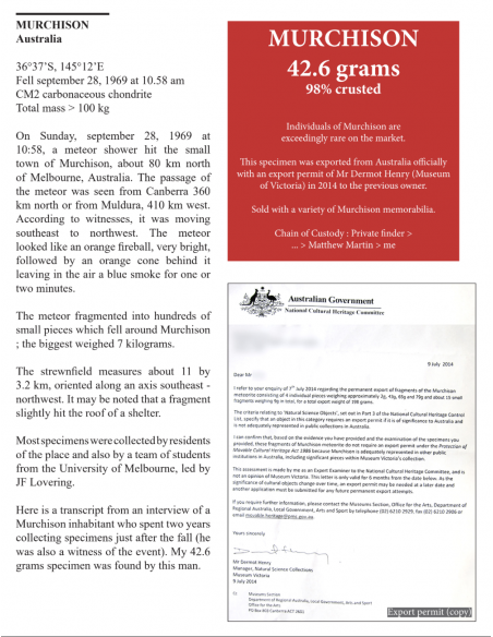 Murchison Meteorite 42.60 g – Complete CM2 Carbonaceous Chondrite | me