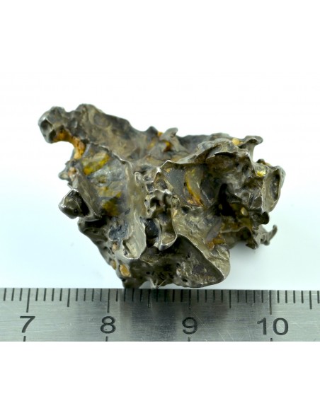 Golden Pallasite 16.67 g – Small Sculptural Meteorite with Olivine Cav