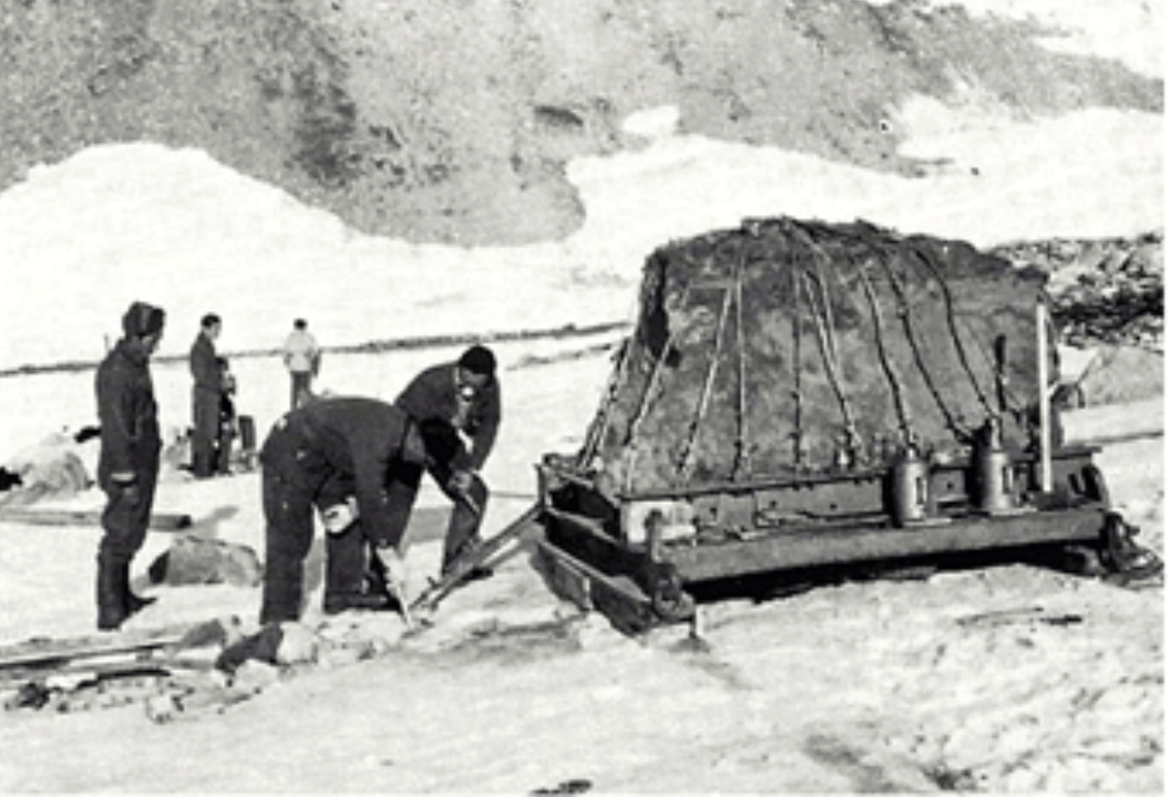 Cape York meteorite, known as Agpalilik, firmly secured on a sled.